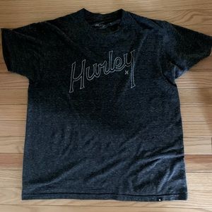 Hurley Men’s Graphic T-Shirt Size Medium Black Gray Script Logo Short Sleeve